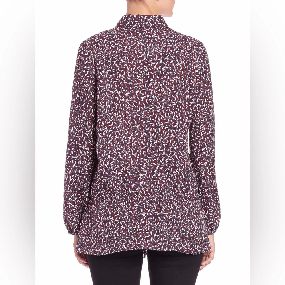 Tory Burch Silk Confetti Print Tunic Blouse Maroon Blue size 4‎